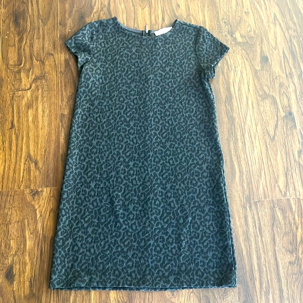 LOFT Leopard Print Gray & Black Dress with back zipper - size Small